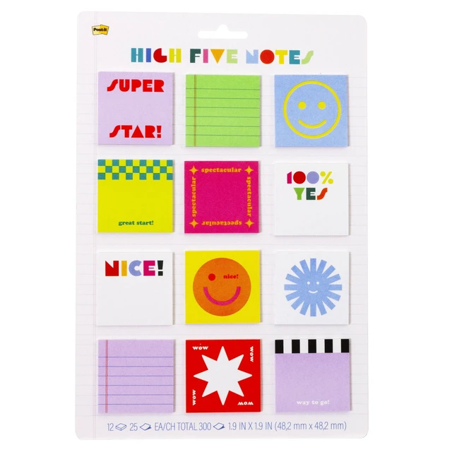 Main image of Sticky Notes, 1.9 in. x 1.9 in., 12 Note Pads, 25 Sheets per Pad A Variety of Colorful High Five Sticky Notes, Back to School Supplies