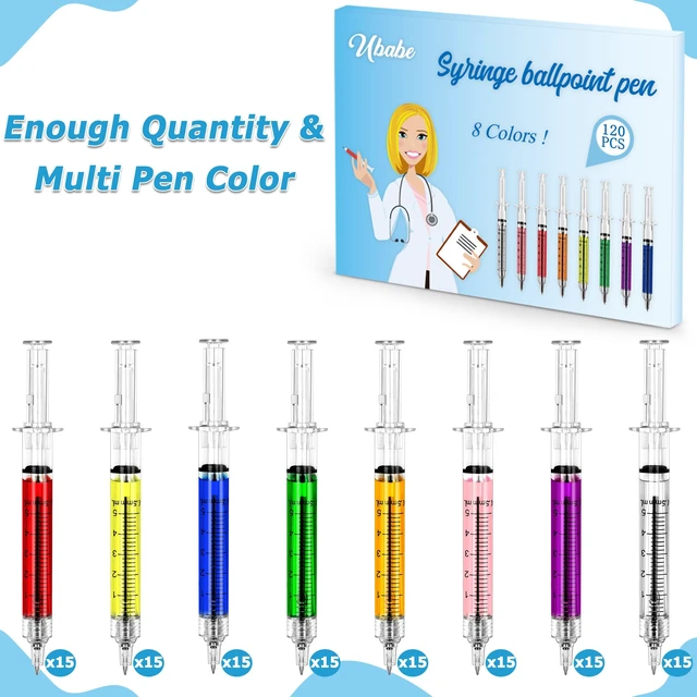 Alt view image 2 of 7 - 120PCS Syringe Pens Bulk, Fun Ballpoint Pens, Black Ink Pens for Nurses 8 Assorted Colors, 5" Ballpoint Pens, Novelty Design, Black Ink Writing Pens, Nurse Week Gifts, Nursing School Supplies