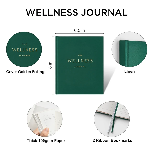 Alt view image 2 of 7 - Wellness Journal, Self Care & Daily Journal for Women, Mental Health Planner with Habit Tracker, Diet & Goals, Undated, Gift-Ready (Forest Green) (Pack of 2)