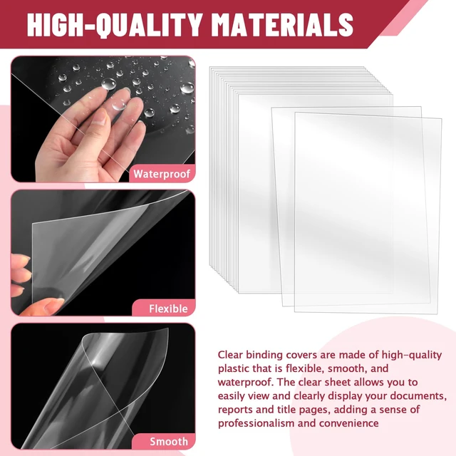 Alt view image 3 of 7 - 60 Pack Clear Binding Covers 8 Mil, 8.5x11 Inch Letter Size,Quality Un-Punched Report Covers, Plastic Covers for Home Office Presentation Document Binding, Square Corners
