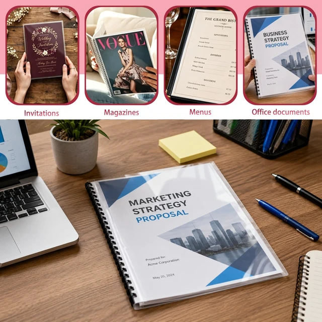 Alt view image 4 of 7 - 60 Pack Clear Binding Covers 8 Mil, 8.5x11 Inch Letter Size,Quality Un-Punched Report Covers, Plastic Covers for Home Office Presentation Document Binding, Square Corners