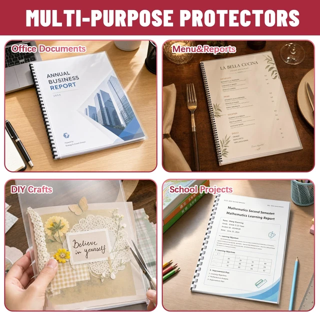 Alt view image 6 of 7 - 60 Pack Clear Binding Covers 8 Mil, 8.5x11 Inch Letter Size,Quality Un-Punched Report Covers, Plastic Covers for Home Office Presentation Document Binding, Square Corners