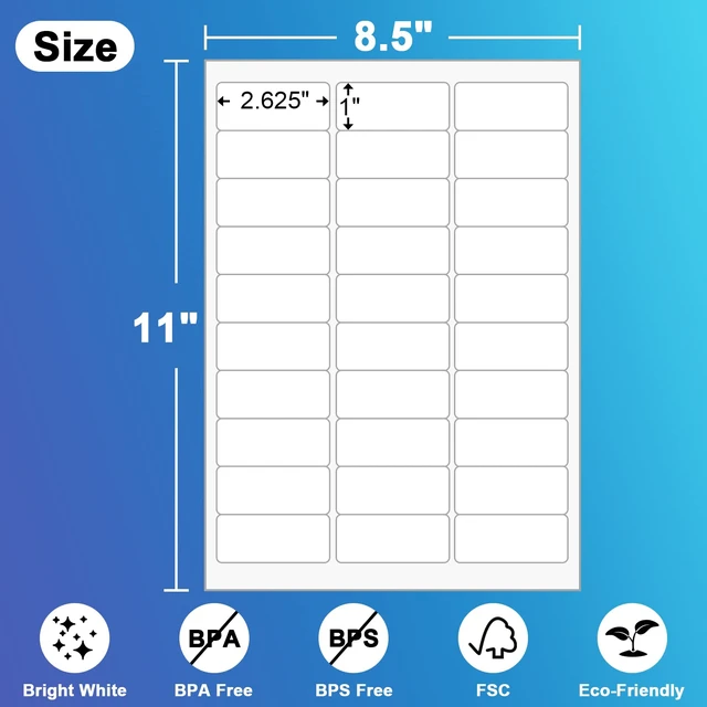 Alt view image 2 of 7 - 30 UP Labels 1" x2-5/8 Mailing Labels Shipping Address FBA Labels for Laser/Inkjet Printers, White Blank Sticker Name Tags, Printable Address Labels (500 Sheets, 15,000 Labels)