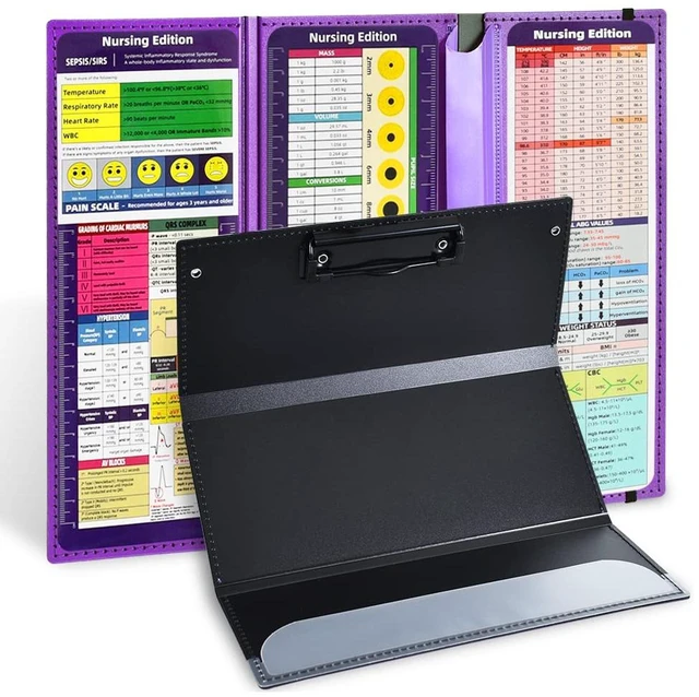 Main image of Purple Foldable Nursing Clipboard Nurse Clip Board-1pcs 3 Layers Sturdy Lightweight Plastic, Fits Pockets/Bags, Built-In Medical Cheat Sheets, for Nurses, Doctors, Medical Students