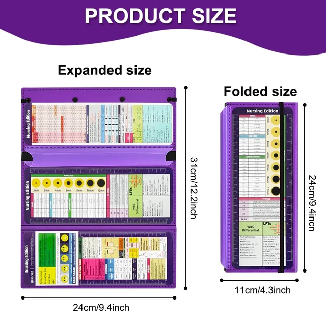 Alt view image 2 of 6 - Purple Foldable Nursing Clipboard Nurse Clip Board-1pcs 3 Layers Sturdy Lightweight Plastic, Fits Pockets/Bags, Built-In Medical Cheat Sheets, for Nurses, Doctors, Medical Students