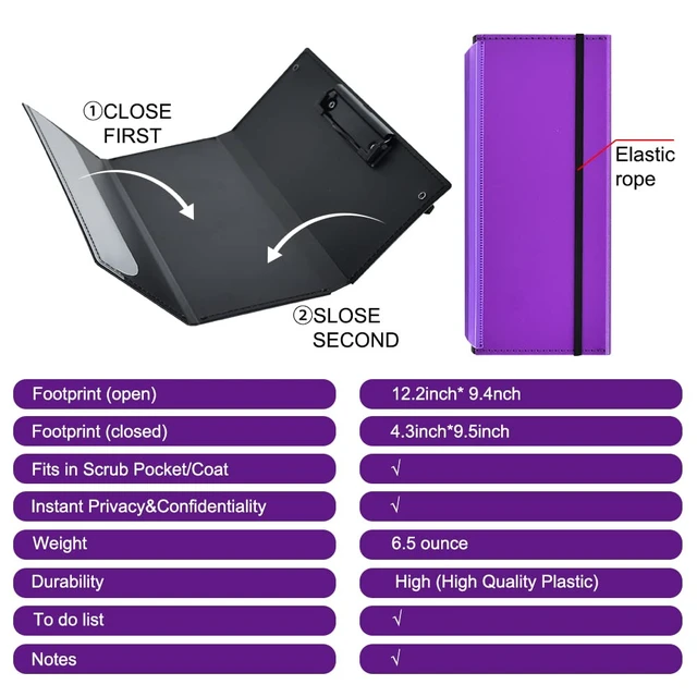 Alt view image 3 of 6 - Purple Foldable Nursing Clipboard Nurse Clip Board-1pcs 3 Layers Sturdy Lightweight Plastic, Fits Pockets/Bags, Built-In Medical Cheat Sheets, for Nurses, Doctors, Medical Students
