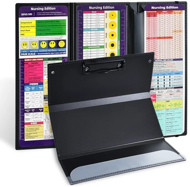 Main image of Black Foldable Nursing Clipboard Nurse Clip Board-1pcs 3 Layers Sturdy Lightweight Plastic, Fits Pockets/Bags, Built-In Medical Cheat Sheets, for Nurses, Doctors, Medical Students