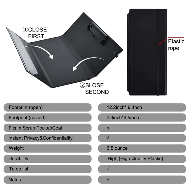 Alt view image 3 of 6 - Black Foldable Nursing Clipboard Nurse Clip Board-1pcs 3 Layers Sturdy Lightweight Plastic, Fits Pockets/Bags, Built-In Medical Cheat Sheets, for Nurses, Doctors, Medical Students