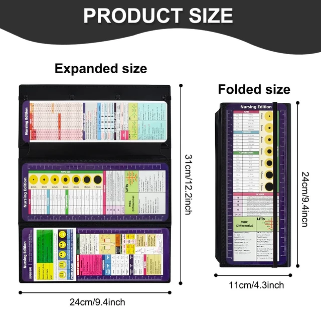 Alt view image 2 of 6 - Black Foldable Nursing Clipboard Nurse Clip Board-1pcs 3 Layers Sturdy Lightweight Plastic, Fits Pockets/Bags, Built-In Medical Cheat Sheets, for Nurses, Doctors, Medical Students