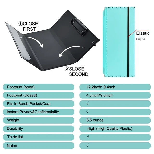 Alt view image 3 of 6 - Foldable Nursing Clipboard Nurse Clip Board-1pcs 3 Layers Mint Blue Sturdy Lightweight Plastic, Fits Pockets/Bags, Built-In Medical Cheat Sheets, for Nurses, Doctors, Medical Students