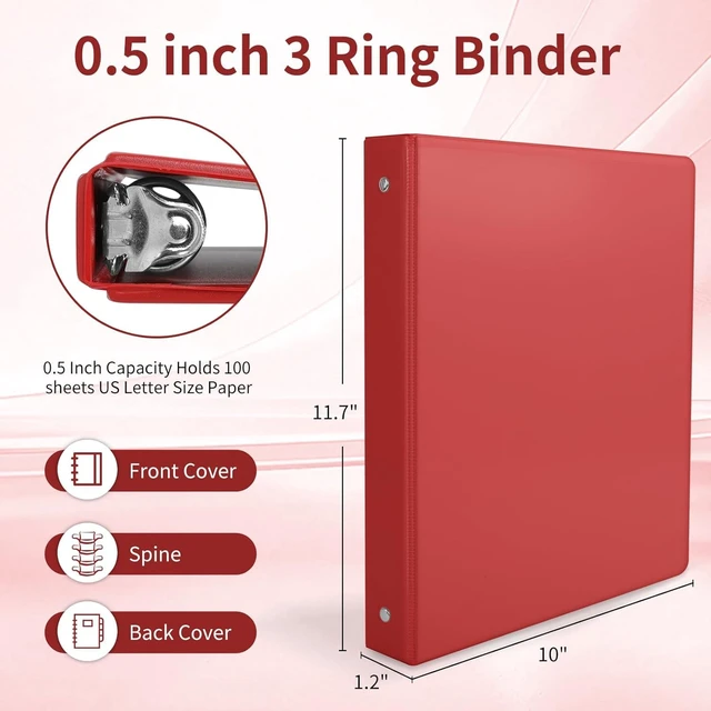 Alt view image 2 of 7 - 0.5 Inch 3 Ring Binders with 2 Interior Pockets, 6 Pack Assorted Rainbow Colors, Durable 1/2 In Binders for US Letter Size 8.5 x 11 Inches Paper, Ideal for School, Office, and Home Organization