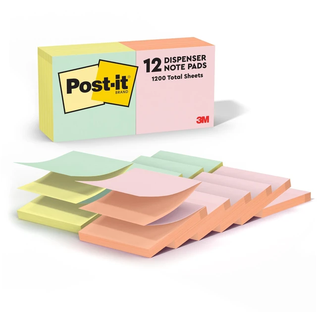 Main image of Pop-up Notes, 3 x 3 in, Assorted Alternating Colors, 12 Pads School Supplies, Office Products, Accordion Sticky Notes work with Pop-Up Note Dispenser