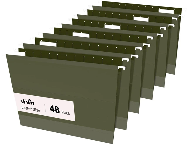 Main image of Hanging File Folders, 1/5-Cut Adjustable Tabs with 48 Per Box, 2 Inch Expansion, 48 Pack Letter Size Hanging File Folders, Designed for Office Home School Filing Cabinet(Green)