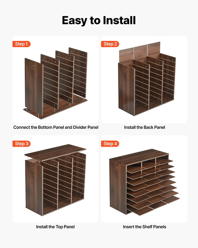 Alt view image 6 of 7 - Wood Literature Organizer 27 Compartments Office Mailboxes Brown Countertop Literature Sorter for Files Documents Papers, with Adjustable Shelves, for Office, Home, Classroom Organization