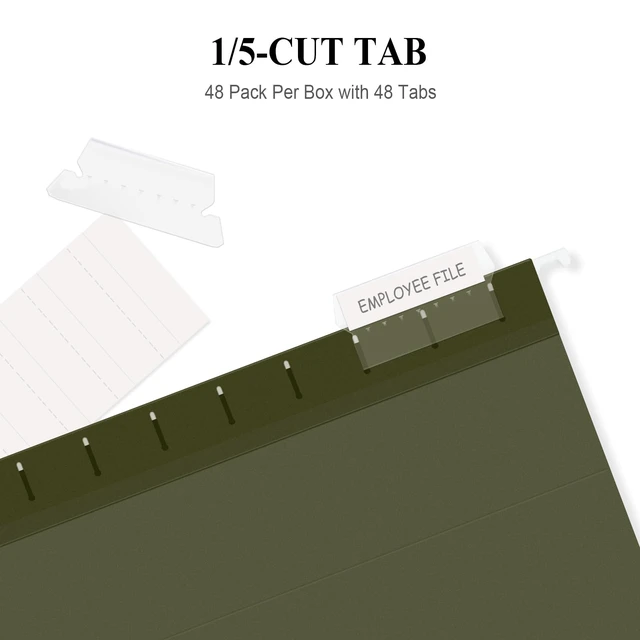 Alt view image 3 of 6 - Hanging File Folders, 1/5-Cut Adjustable Tabs with 48 Per Box, 2 Inch Expansion, 48 Pack Letter Size Hanging File Folders, Designed for Office Home School Filing Cabinet(Green)