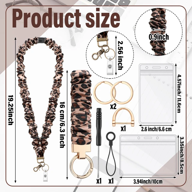 Alt view image 2 of 7 - Teacher Scrunchies Lanyard with Safety Breakaway Buckle Retractable Lanyard Keychain Wristlet Office Gift for Women(Black and Gold,Leopard Style)