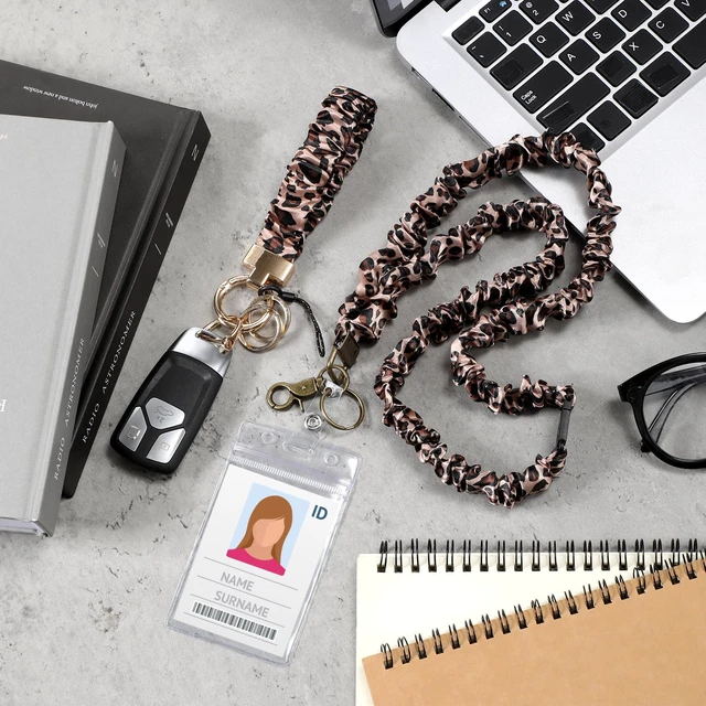 Alt view image 4 of 7 - Teacher Scrunchies Lanyard with Safety Breakaway Buckle Retractable Lanyard Keychain Wristlet Office Gift for Women(Black and Gold,Leopard Style)