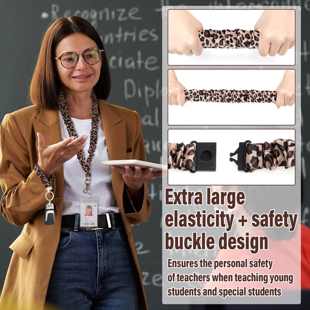 Alt view image 5 of 7 - Teacher Scrunchies Lanyard with Safety Breakaway Buckle Retractable Lanyard Keychain Wristlet Office Gift for Women(Black and Gold,Leopard Style)