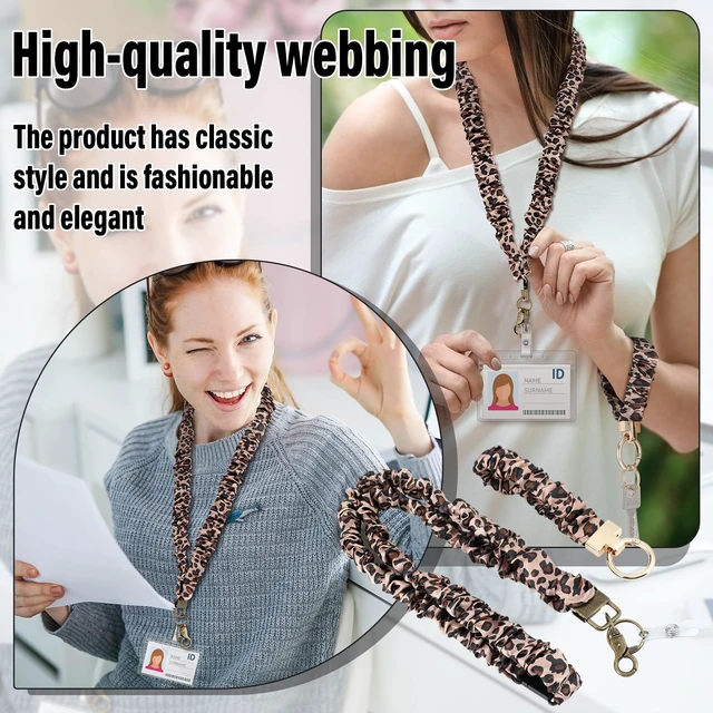 Alt view image 6 of 7 - Teacher Scrunchies Lanyard with Safety Breakaway Buckle Retractable Lanyard Keychain Wristlet Office Gift for Women(Black and Gold,Leopard Style)