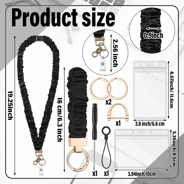 Alt view image 2 of 7 - Teacher Scrunchie Lanyard Breakaway, Black, Classic Safety Breakaway Buckle, Retractable Lanyard Keychain Set, Wristlet, School Office Gift for Women