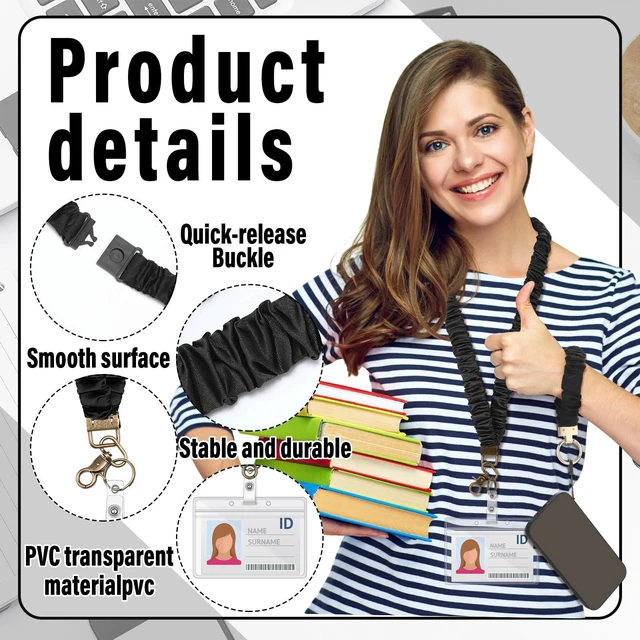 Alt view image 3 of 7 - Teacher Scrunchie Lanyard Breakaway, Black, Classic Safety Breakaway Buckle, Retractable Lanyard Keychain Set, Wristlet, School Office Gift for Women