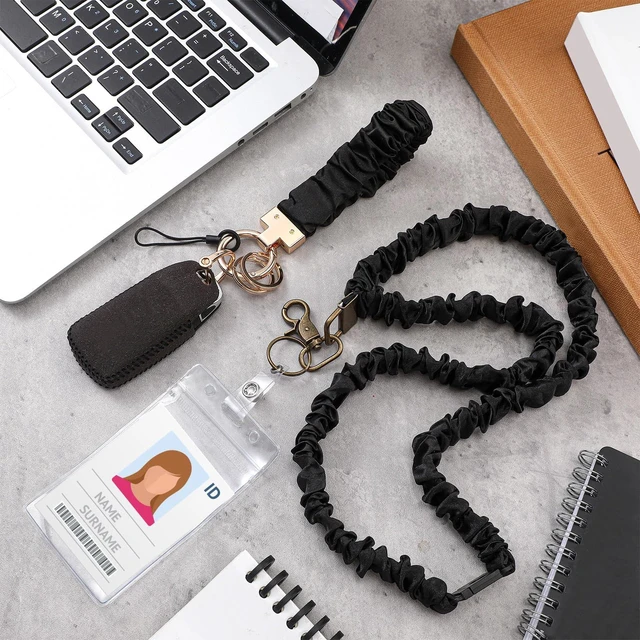 Alt view image 4 of 7 - Teacher Scrunchie Lanyard Breakaway, Black, Classic Safety Breakaway Buckle, Retractable Lanyard Keychain Set, Wristlet, School Office Gift for Women