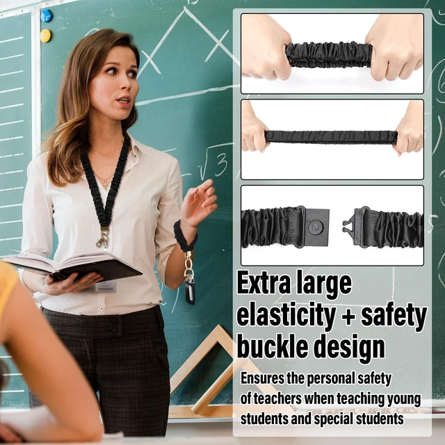 Alt view image 5 of 7 - Teacher Scrunchie Lanyard Breakaway, Black, Classic Safety Breakaway Buckle, Retractable Lanyard Keychain Set, Wristlet, School Office Gift for Women