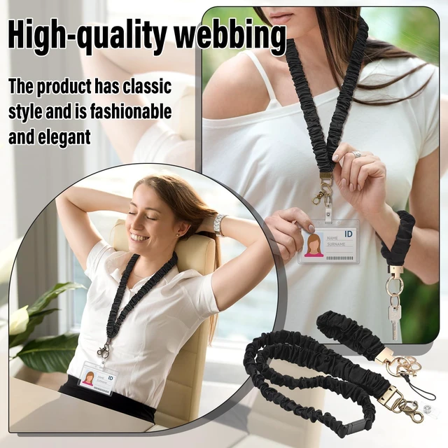 Alt view image 6 of 7 - Teacher Scrunchie Lanyard Breakaway, Black, Classic Safety Breakaway Buckle, Retractable Lanyard Keychain Set, Wristlet, School Office Gift for Women