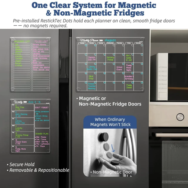 Alt view image 2 of 6 - Clear Non-Magnetic Calendar Set for Fridge - Dry Erase Transparent Monthly, Weekly Calendar and List Board - Sticks to Wall, Glass, Door, Any Smooth Surfaces
