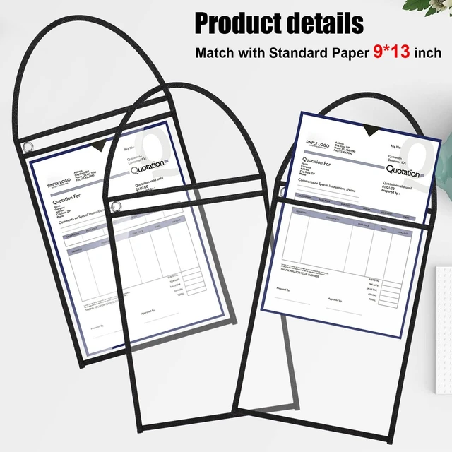 Alt view image 3 of 6 - 50 Pack Job Ticket Holders Work Order Plastic Sleeves,Black 9x12" Shop Ticket Holders, Repair Order Sleeves with Strap, Clear Plastic Both Sides, Hanging Design for Factory, Dry Erase