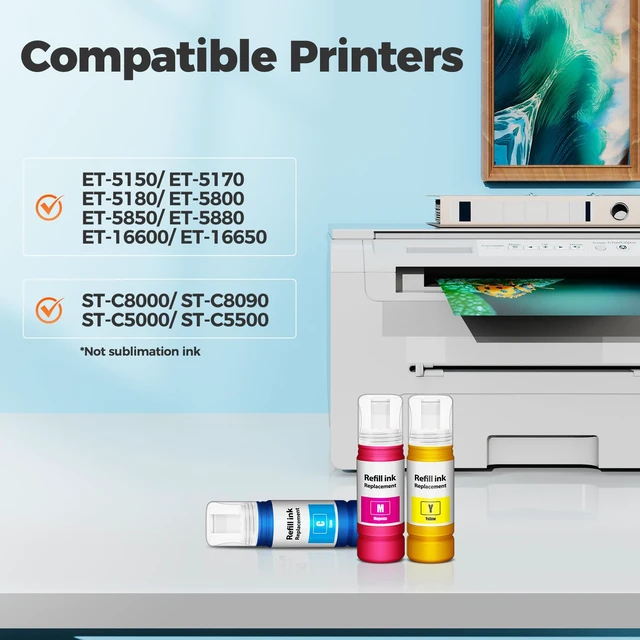 Alt view image 2 of 7 - Compatible for EPT542 Ink Bottle Color Combo Pack ET-5150 ET-5170 ET-5180 Replacement for ET-5850 ET-16650 5150 ET-5880 ET-5800 ET5150 ET5170 ET5180 ET5850 ET5880 ET5800 ET-16600 5170 5180 5850 5880