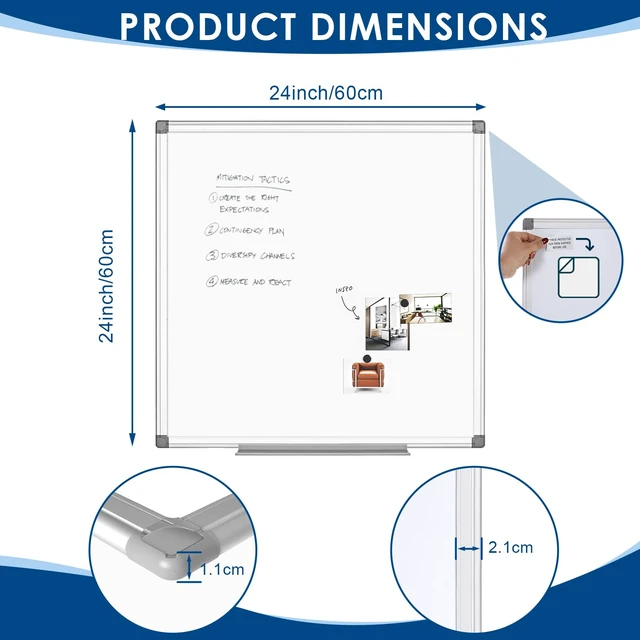 Alt view image 2 of 7 - SWANCROWN Magnetic Whiteboard 24 x 24 in, Square Dry Erase Board for Wall 24 by 24 White Board, Aluminum Frame, Easy Installation, Cubicle Whiteboard, for College Dorm, Gym, Home Office Planning