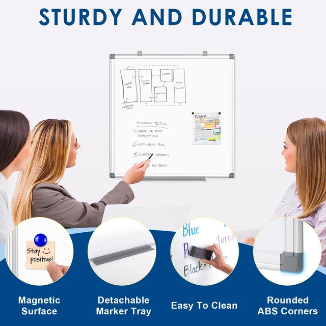 Alt view image 3 of 7 - SWANCROWN Magnetic Whiteboard 24 x 24 in, Square Dry Erase Board for Wall 24 by 24 White Board, Aluminum Frame, Easy Installation, Cubicle Whiteboard, for College Dorm, Gym, Home Office Planning
