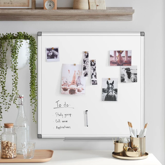 Alt view image 6 of 7 - SWANCROWN Magnetic Whiteboard 24 x 24 in, Square Dry Erase Board for Wall 24 by 24 White Board, Aluminum Frame, Easy Installation, Cubicle Whiteboard, for College Dorm, Gym, Home Office Planning