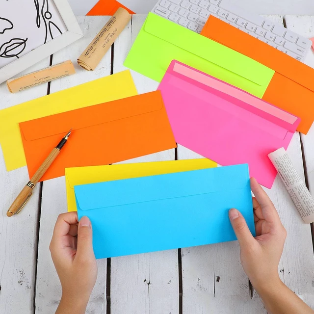 Alt view image 2 of 7 - 500 Pcs #10 Colored Envelopes Business Adhesive,Neon Color Letter Size, Standard for Office Check Invoices Letters Letterhead Invitations Announcements 4-1/8 x 9-1/2'', Neon