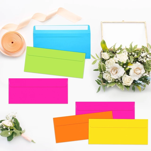 Alt view image 7 of 7 - 500 Pcs #10 Colored Envelopes Business Adhesive,Neon Color Letter Size, Standard for Office Check Invoices Letters Letterhead Invitations Announcements 4-1/8 x 9-1/2'', Neon