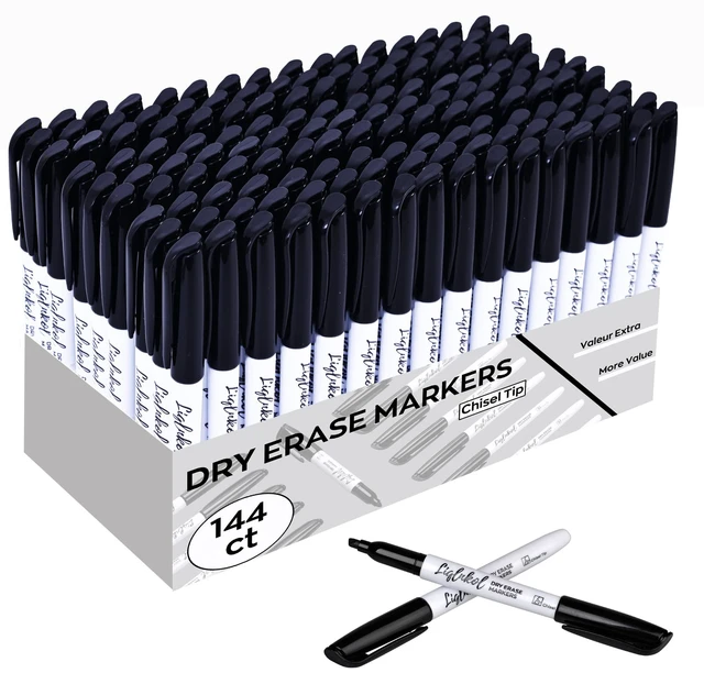 Main image of Dry Erase Markers Bulk, 144 Pack Black Whiteboard Markers, Chisel Point Low Odor Dry Erase Markers for School Office Home