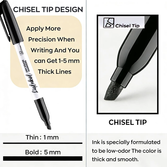 Alt view image 2 of 6 - Dry Erase Markers Bulk, 144 Pack Black Whiteboard Markers, Chisel Point Low Odor Dry Erase Markers for School Office Home