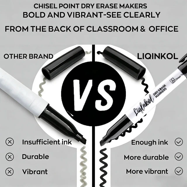 Alt view image 3 of 6 - Dry Erase Markers Bulk, 144 Pack Black Whiteboard Markers, Chisel Point Low Odor Dry Erase Markers for School Office Home