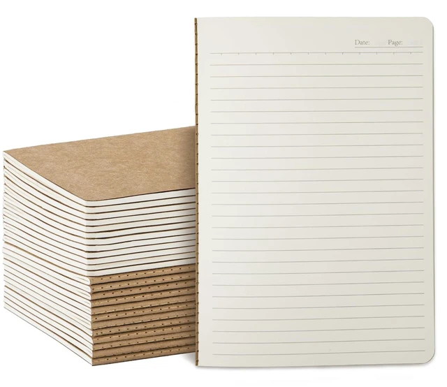 Main image of 24 Pack Kraft Notebooks Bulk A5, 60 Pages Lined Ruled Journals, 8.3x5.5 In 80gsm Cream Paper, Natural Brown Cover, Composition Style For Classrooms, Offices, Workshops & Team Projects