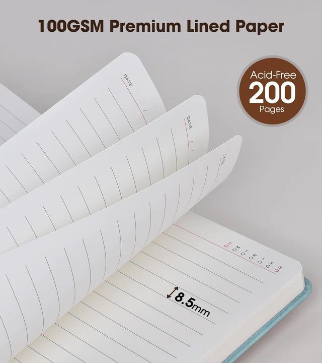 Alt view image 4 of 7 - A5 Lined Leather Journal, 5.9" x 8.4", Hardcover Notebook with Pen 200 Pages 100GSM Thick Ruled Paper, Daily Journal for Men, Women, Work, School, Travel, Business, Home Writing Journaling Set