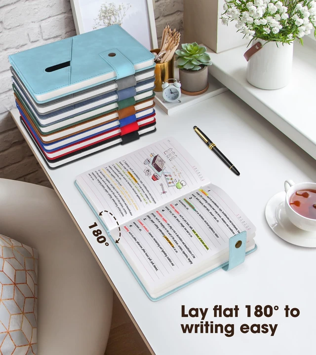 Alt view image 5 of 7 - A5 Lined Leather Journal, 5.9" x 8.4", Hardcover Notebook with Pen 200 Pages 100GSM Thick Ruled Paper, Daily Journal for Men, Women, Work, School, Travel, Business, Home Writing Journaling Set