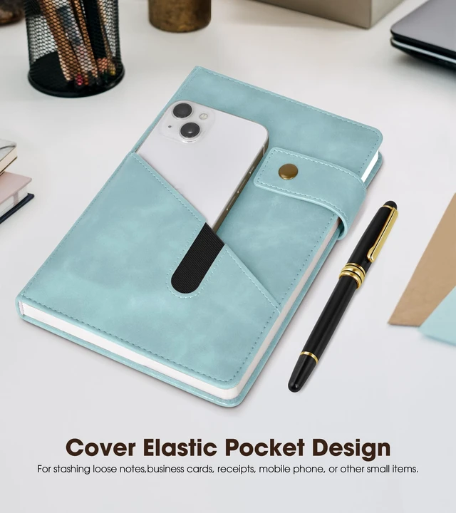 Alt view image 3 of 7 - A5 Lined Leather Journal, 5.9" x 8.4", Hardcover Notebook with Pen 200 Pages 100GSM Thick Ruled Paper, Daily Journal for Men, Women, Work, School, Travel, Business, Home Writing Journaling Set