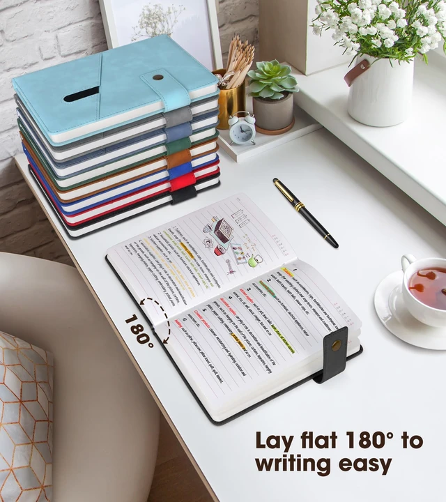 Alt view image 5 of 7 - A5 Lined Leather Journal, 5.9" x 8.4", Hardcover Notebook with Pen 200 Pages 100GSM Thick Ruled Paper, Daily Journal for Men, Women, Work, School, Travel, Business, Home Writing Journaling Set