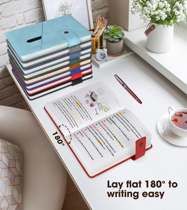 Alt view image 5 of 7 - A5 Lined Leather Journal, 5.9" x 8.4", Hardcover Notebook with Pen 200 Pages 100GSM Thick Ruled Paper, Daily Journal for Men, Women, Work, School, Travel, Business, Home Writing Journaling Set