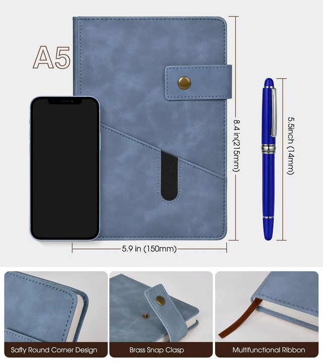 Alt view image 2 of 7 - A5 Lined Leather Journal, 5.9" x 8.4", Hardcover Notebook with Pen 200 Pages 100GSM Thick Ruled Paper, Daily Journal for Men, Women, Work, School, Travel, Business, Home Writing Journaling Set