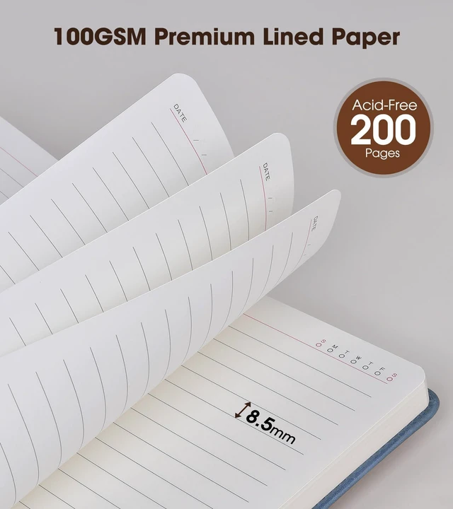 Alt view image 4 of 7 - A5 Lined Leather Journal, 5.9" x 8.4", Hardcover Notebook with Pen 200 Pages 100GSM Thick Ruled Paper, Daily Journal for Men, Women, Work, School, Travel, Business, Home Writing Journaling Set