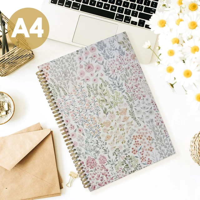 Alt view image 2 of 7 - Cute Notebook, Aesthetic Spiral Notebook for Women A4 Floral Pastel Pretty Hardcover Spiral Notebook for School, Pink Journal for Teen Girls Nurses Teacher - A4 8.5"x11"