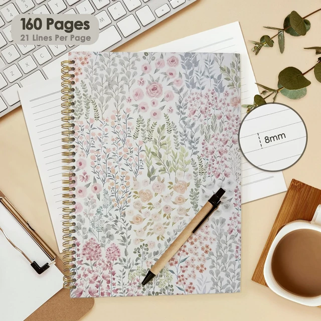 Alt view image 3 of 7 - Cute Notebook, Aesthetic Spiral Notebook for Women A4 Floral Pastel Pretty Hardcover Spiral Notebook for School, Pink Journal for Teen Girls Nurses Teacher - A4 8.5"x11"