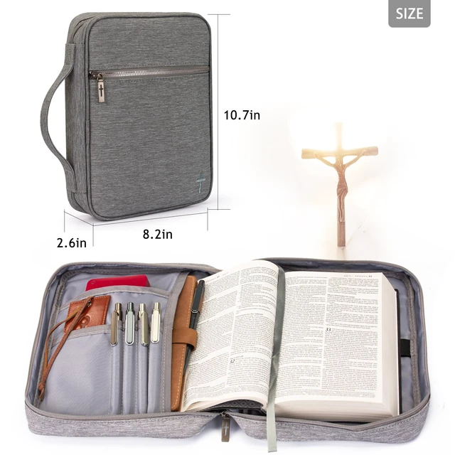 Alt view image 5 of 6 - Bible Cover for Women Men with Leather Bookmark Book Carrying Cases Church Bag for Outdoor Protective